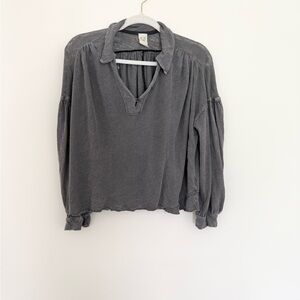 Free People We The Free Gray Boxy Long Sleeve Blouse